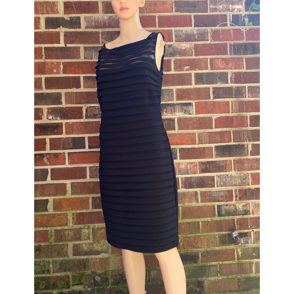 Adrianna Papell Black Shutter Pleat Midi Dress Sleeveless 10 Cocktail,Stretch‎